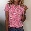 Top Estivo Girocollo con Stampa Floreale Astratta 3D T-shirt Casual alla Moda a Maniche Corte da Donna