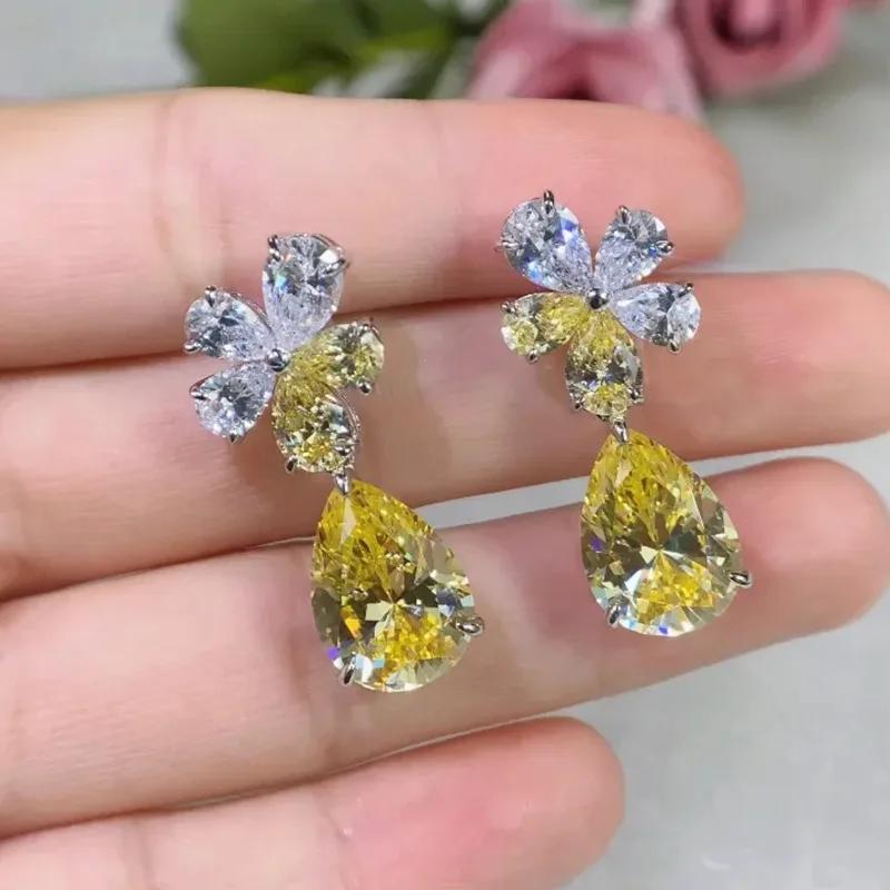 New Simple And Elegant Square Cubic Zirconia Earrings Bling Yellow Cz Dangle  Luxury Women Wedding Engagement Jewelry