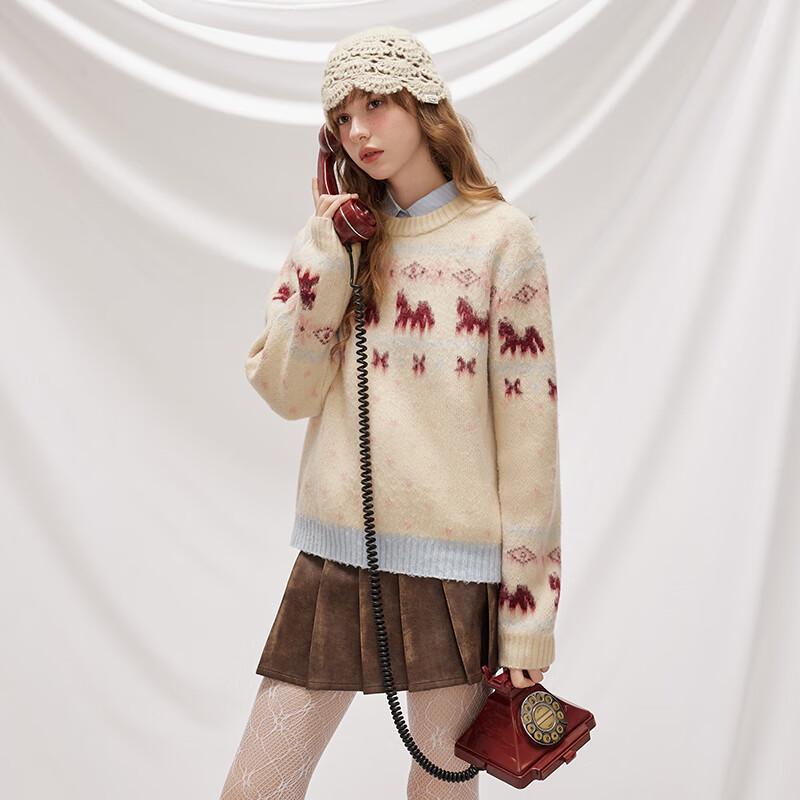 UNIFREE Fair Isle Retro Jacquard Crew Neck Sweater