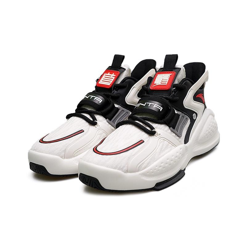 Anta Badass 2.0 Fabric Synthetic Leather Breathable Mid-Top Sneakers Men Sneakers Black White Red 112038081-5