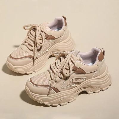 Nuevos Zapatos de Plataforma con Superficie de Malla Elevados Tipo 'Daddy Shoes' para Mujer, Zapatos Blancos de Caña Baja para Primavera, Zapatos Casuales para Estudiantes