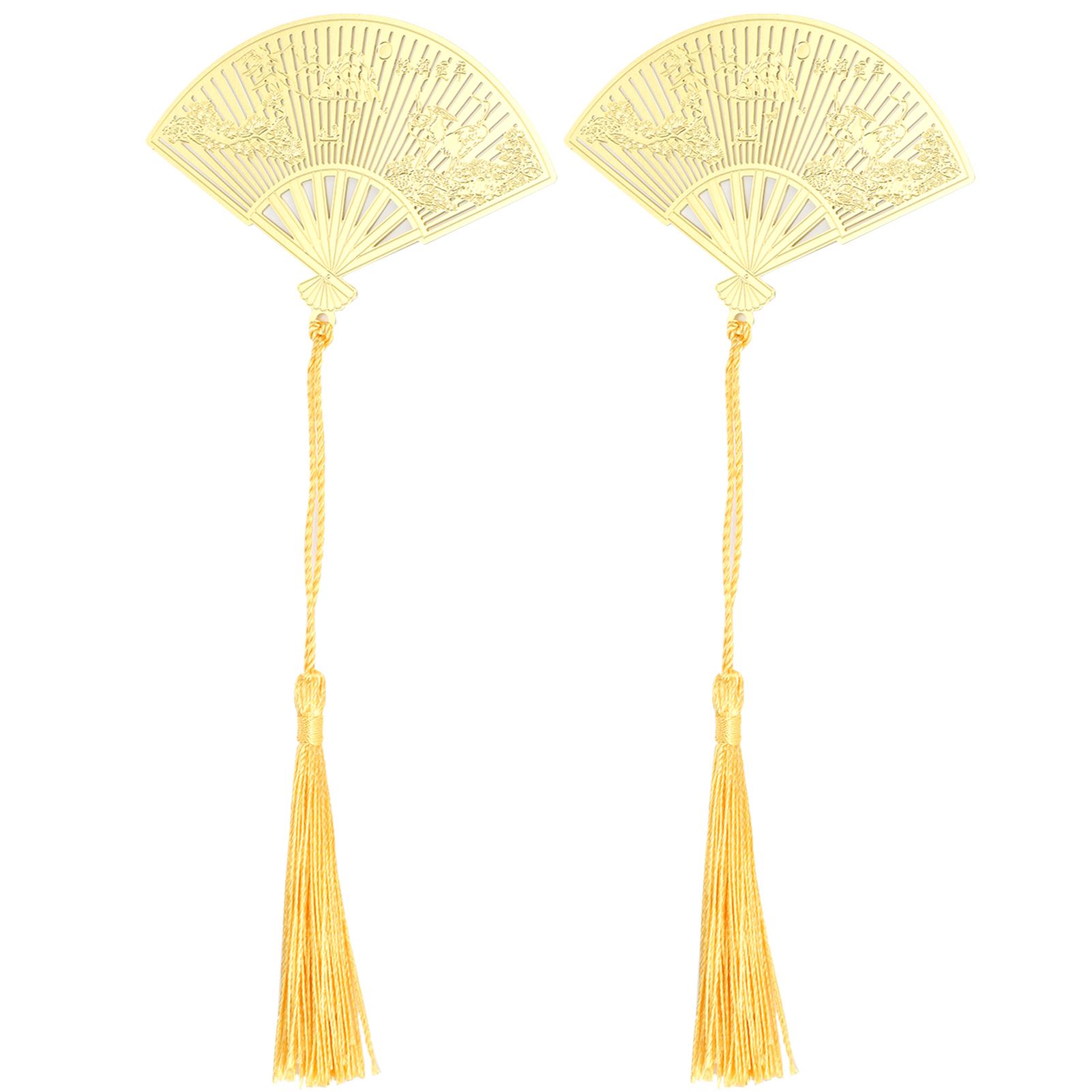 Health & Beauty Product 2Pcs Fan Bookmark Antique Chinese Folding Fan Shape Brass Metal Pine And Crane Pattern