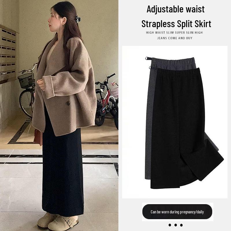Versatile Maternity A-line Midi Skirt with Tummy Support M