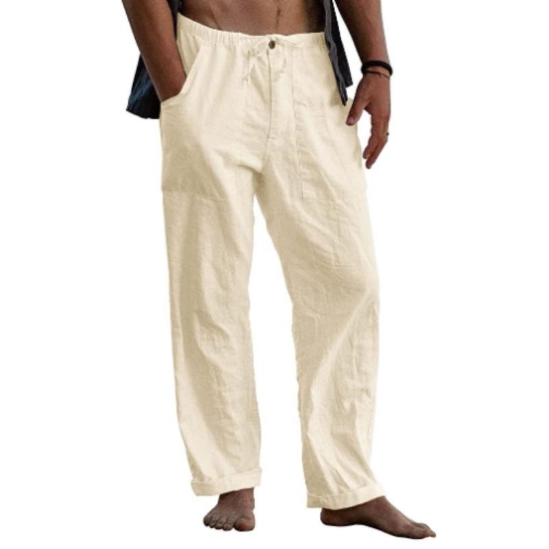 Men's Linen Trousers Loose Casual Summer Stretch Waist Drawstring Loose Trousers
