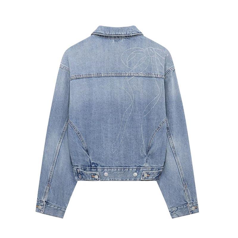 Street Style Denim Jacket for Women Turn-down Collar Long Sleeve Outerwear Women's Casual Fashion Solid Color Jacket