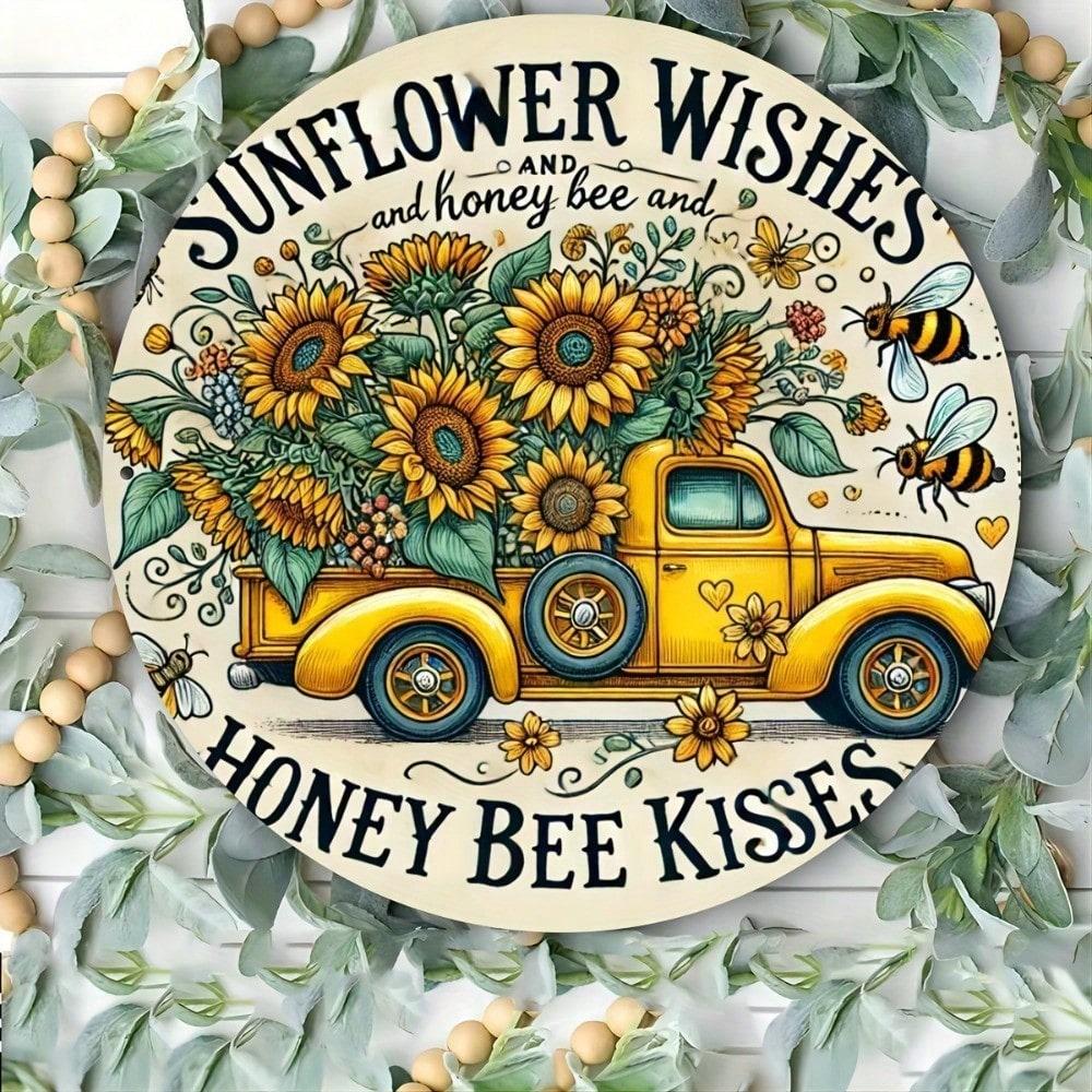 

Vintage Sunflower Metal Wall Art Round Bee Home Decor Sign 20x20 різнокольоровий