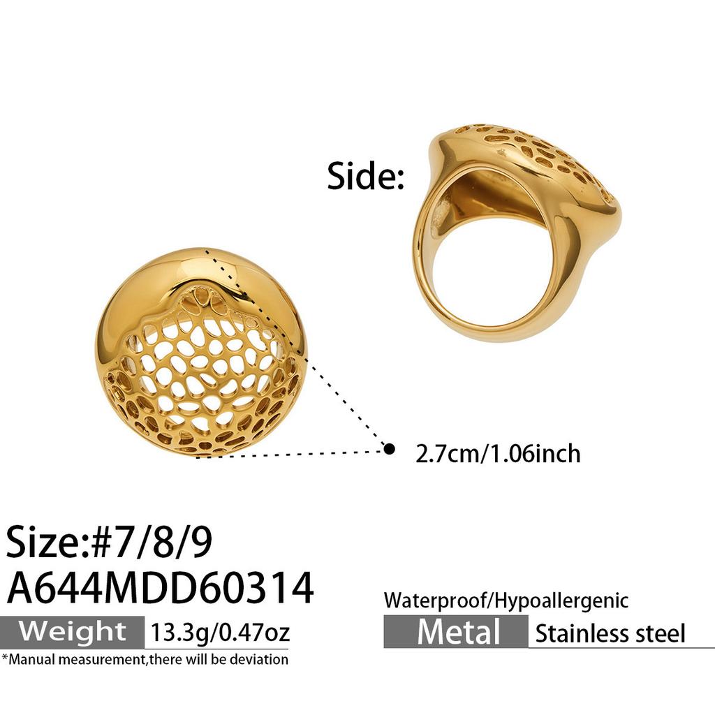 Vintage Hollow Stainless Steel Rings for Women Gold Plated Interwoven Textured Chunky Ring Statement Bold Keeper Rings