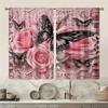 2 Pieces of Pink Floral Butterfly Printed Curtains, Pole Bag Bedroom and Living Room, Home Decoration, Room Decoration