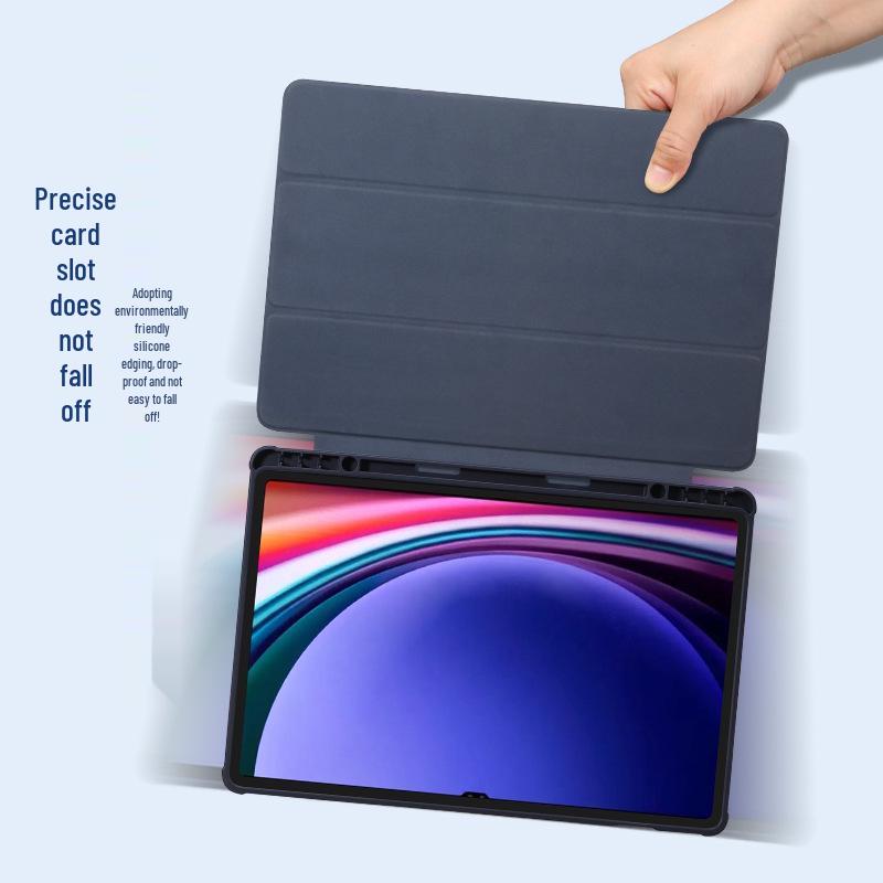 Samsung Galaxy Tab S9 Plus Leather Case, Non-Magnetic Tri-Fold Protective Stand Cover