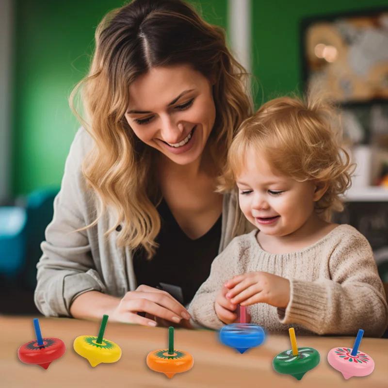 10Pcs Mini Wooden Gyro Spinning Top Desktop Finger Toys Kids Birthday Party Favors Goodie Bag Pinata Fillers Christmas Gift
