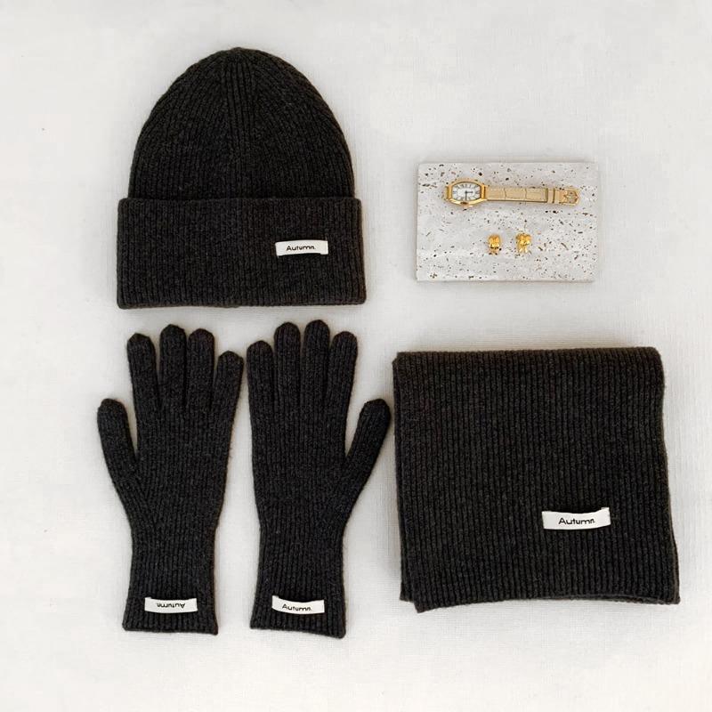 

Однотонная вязаная шапка шарф перчатки трикотажный комплект из имитации кашемировой шерсти шарф красный рождественский набор шапка