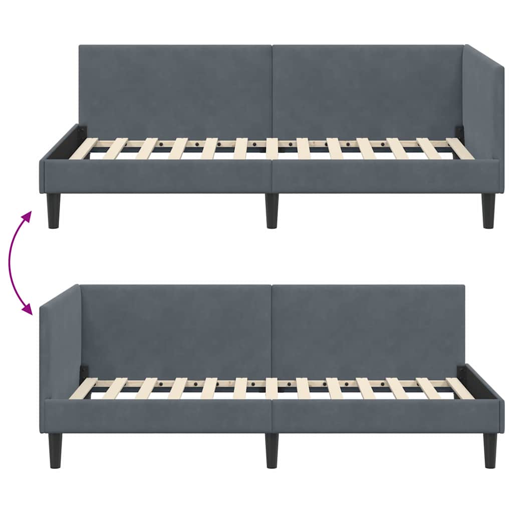 Corner Bed Frame with Headboard Dark Grey 80 Cm X 200 Cm Velvet