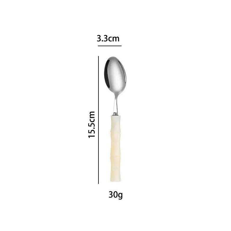 304 Stainless Steel Gold Cutlery Set with Violet Acrylic Bamboo Joint Handles: Includes Knife, Fork, and Spoon for Hotel Light Luxury Use.