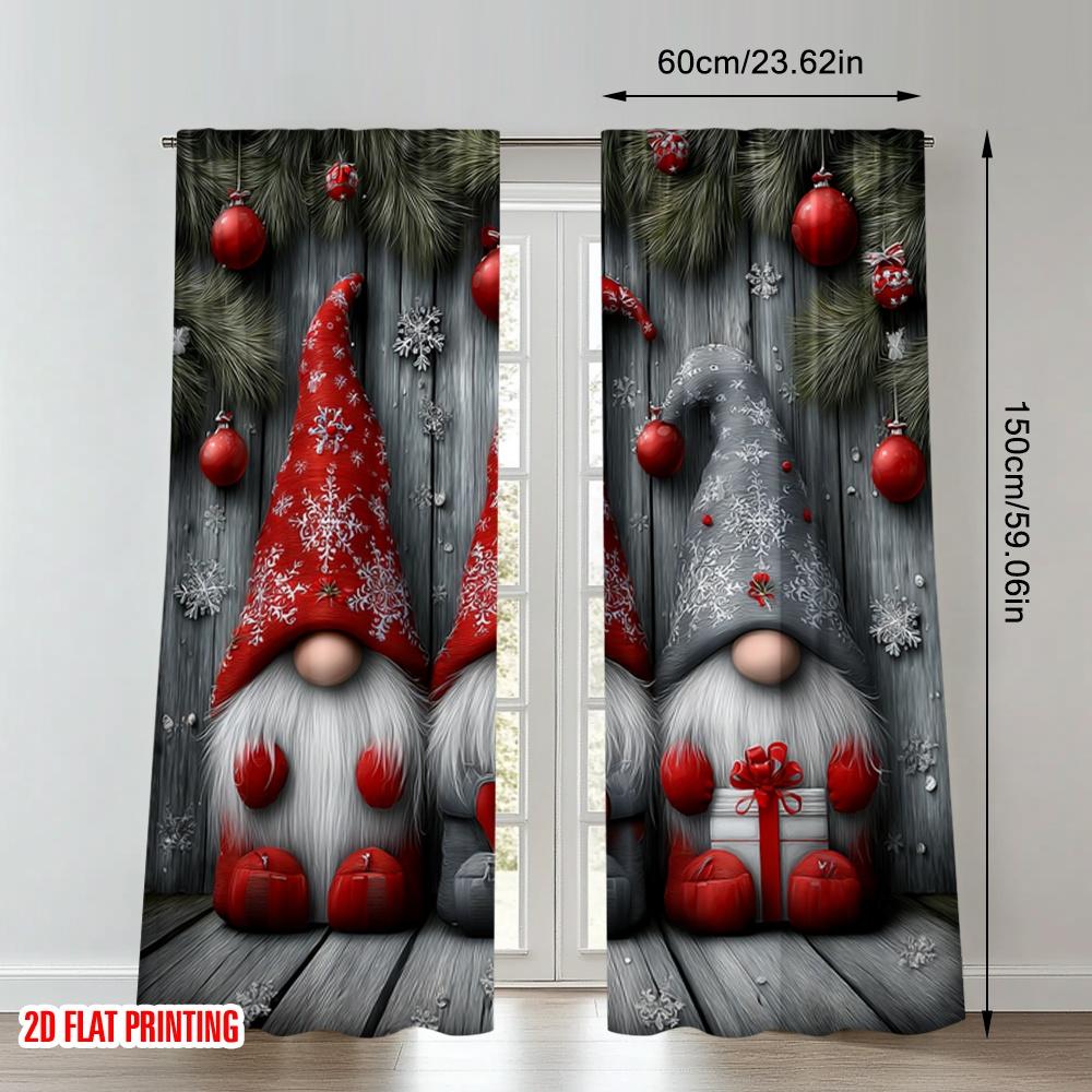 2pcs 2D flat printing Christmas Hot Curtains Christmas Gnomes Gifts Snowflakes Digital Printed Polyester Drapes Festive Curtains