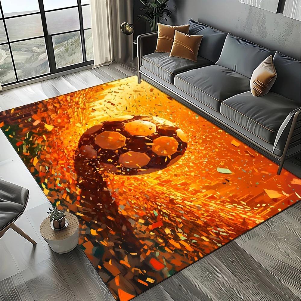 Sportballmuster Teppich rutschfester Bodenbelag für Wohnzimmer Schlafzimmer Fußball/Soccer-Thema Heimdeko Matte für Fans