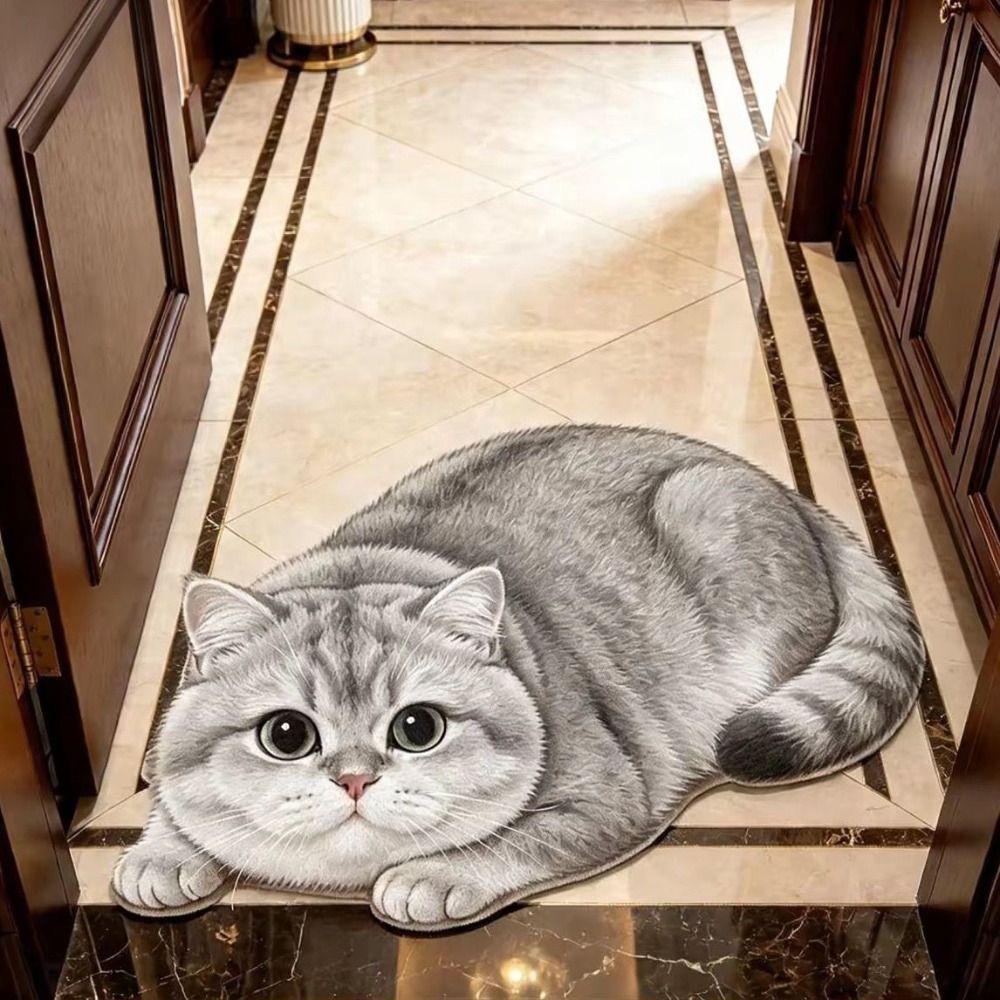 Cute 2D Cat-Shaped Area Rug Non-Slip Anti-fouling Home Decor Carpet Easy to Clean Cartoon Carpet Living Rooms