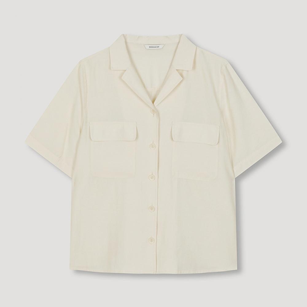 

She S miSS V Neck Open Collar Short SleeVe Shirt SwwStn22060 Cr creamy/55