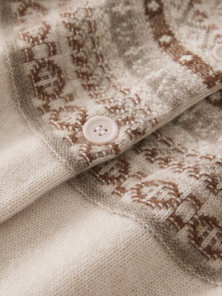 Women's Romantic Cashmere Cardigan - Round Neck, Fair Isle Pattern, Color Block, Autumn/Winter Knitted Sweater Coat