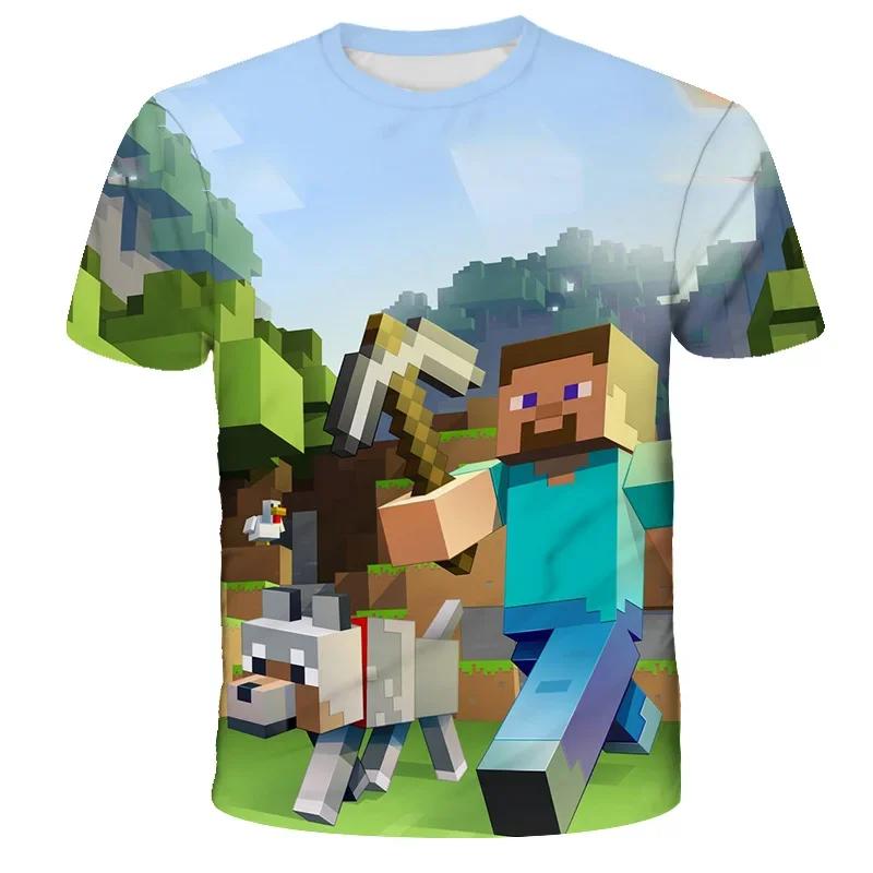 Boys T Shirt Minecraft 3D Printed Casual Summer Cute Boys Girls Building Blocks Cartoon T-shirt Popular Tops Inside Outside Mc