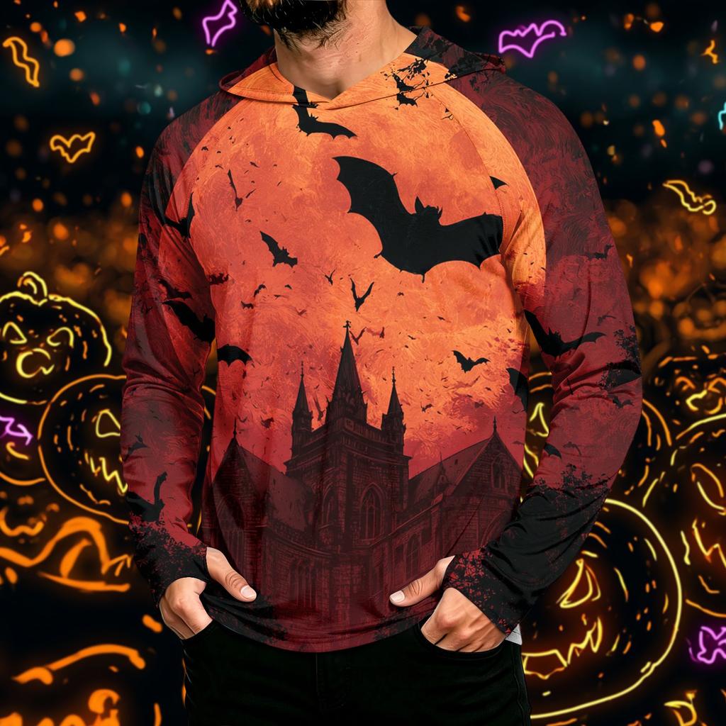 Men's Long Sleeve Hoodie Sun Shirt with Halloween Print