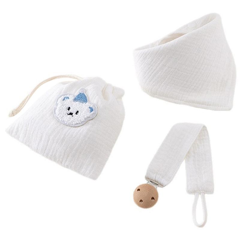 3pcs Organic Cotton Infant Bandana Bib And Pacifier Holder Combo Includes Washable Storage Pouch Baby Shower Gift Set