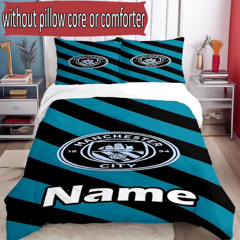 3pcs Duvet Cover Set (1*Duvet Cover + 2*Pillowcase, Without Core), Custom Name Manchester City FC Pattern Bedding Set, Home Bedroom Decor Gift
