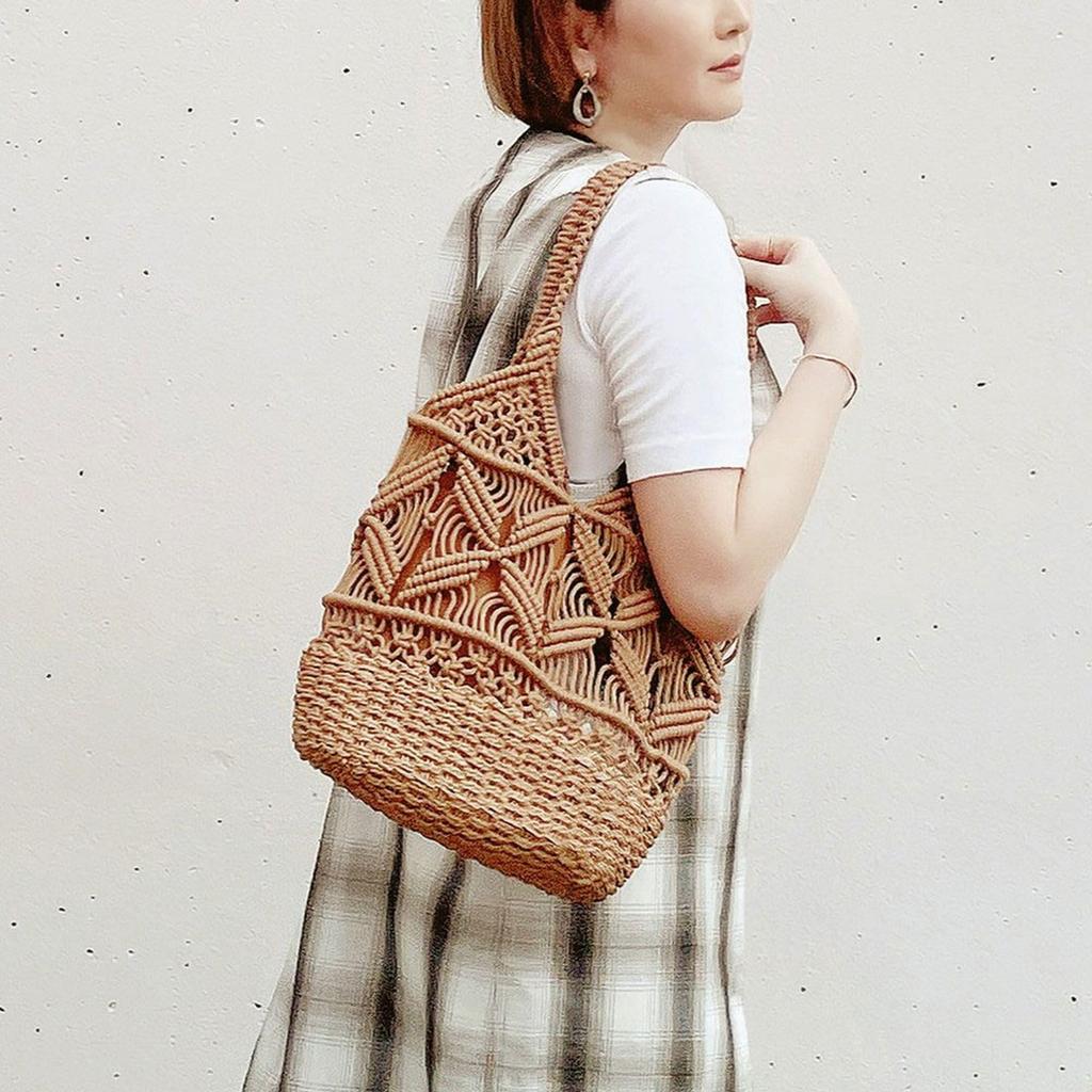 Rootote 1149 Women's Small Shoulder Knit Bag LT Deli Macrame-C (01 Gray)