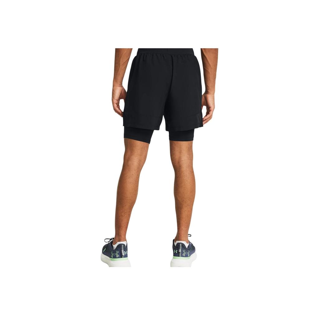 Under Armour Mid-Waist Drawstring Fitted 2-In-1 Sports Shorts Men Bottoms Black 1382640-001