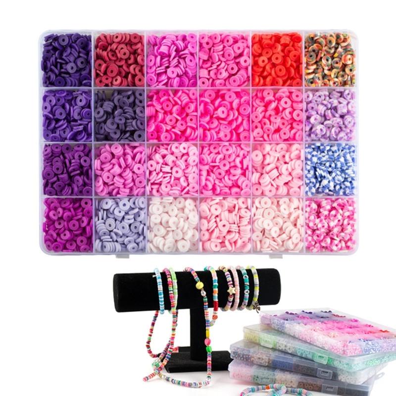 24 Color Clay Beads for Bracelet Making, Flat Clay Beads with Storage Box for DIY Jewelry Bracelet Necklace Making