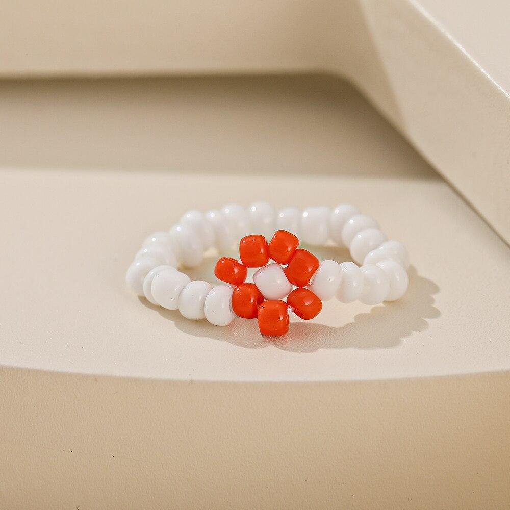 iF ME Mehrfarbiger kleiner Blumenring, koreanische Version, handgewebter Perlenring, Reisperlen-Ring, Damen- und Mädchenschmuck, kleiner Ring im frischen Stil