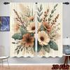 2PCS Floral Curtains, Brown Flower Green Leaf, Digital Print, Bedroom Living Room, Office, Bathroom, Holiday Decoration