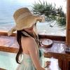 Women'S Wide Brim Lace Straw Hat Beach Hollow-Out Sun Cap For Seaside Vacation