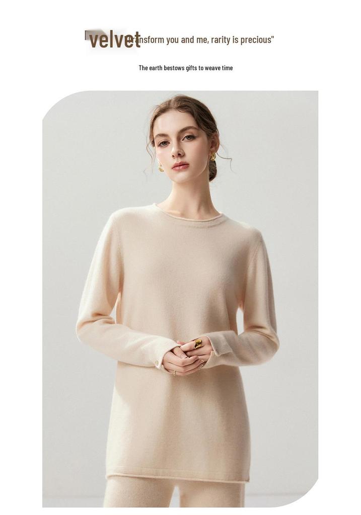 Lekasha Cashmere Mid-Length Loose Round Neck Sweater