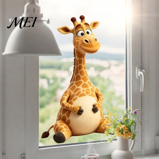 Cartoon Giraffe Fenstersticker Süße Statische Aufkleber, Dickes PVC Klebstofffreies Abnehmbares Glasdekor, Kindliche Wanddekoration Wasserdichte Sticker für Kinderzimmer
