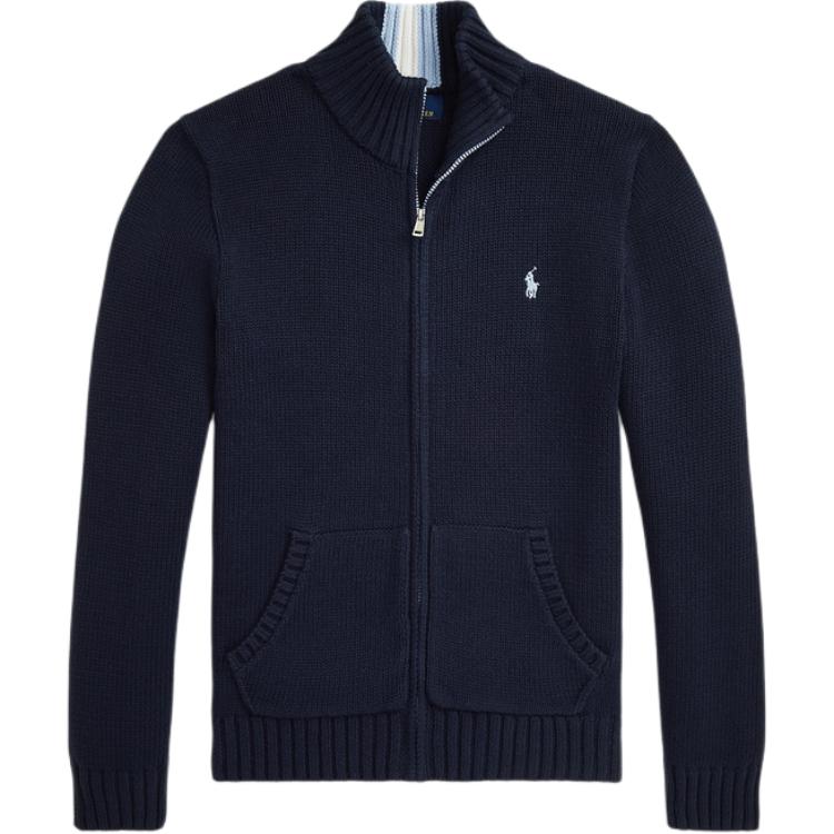 Polo Ralph Lauren Sweater FW24 Solid Color Logo Embroidered Half High Neck Zipper Long Sleeve Knit Kids sweaters Deep-Blue CWPOSWEY6820537-410
