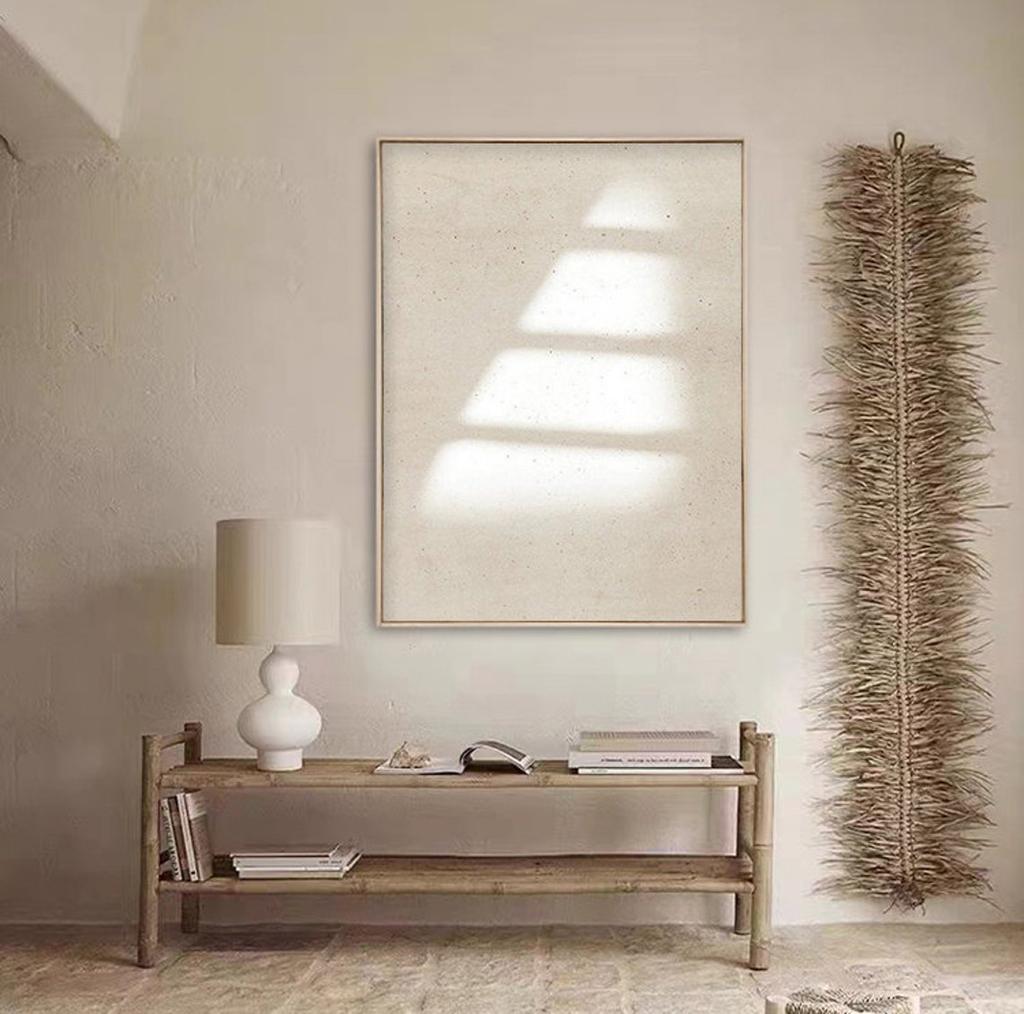 Pictură alb bej Wabi-Sabi Texture Artă de perete Alb neutru Pictură abstractă realizată manual pe pânză Decor de perete pentru camera de zi fără cadru