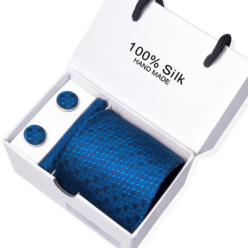 Men'S Business Tie Square Scarf Gift Box Striped Plain Suit Shirt Tie Black Gift Box Set