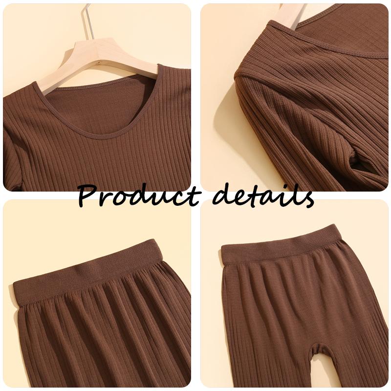 2 Pieces Women Thermal Underwear Sexy Long Sleeve Winter Clothes Seamless Thermal Intimate Set Ladies Thick Sleepwear