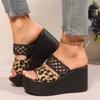 Fashion Thick Bottom Slope Heel Height Increasing Slippers 2025 Summer Leopard Color Beach Open Toe Shoes Women Non-slip Comfort Sandals