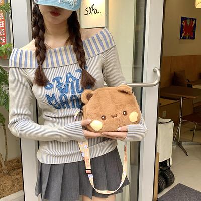 Cute Plush Bear Shoulder Bag New Soft Cute Doll Mini Bag Change Messenger Bag Woman