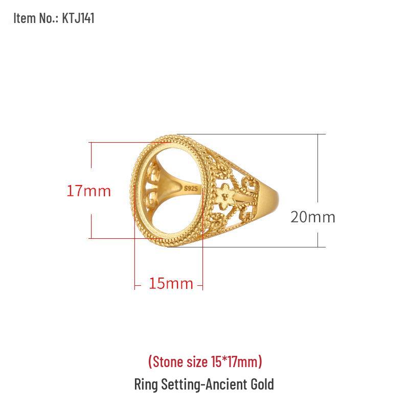 

925 Sterling Silver Domineering Retro Ring Setting for Handmade DIY Inlaid Amber, Beeswax, Turquoise, and Gulu.