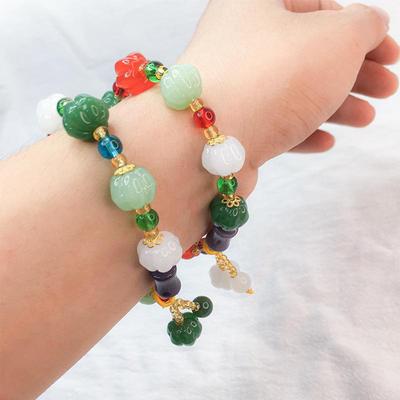 Damen-Armband mit mehrfarbigen Kürbisperlen aus natürlichem Jade