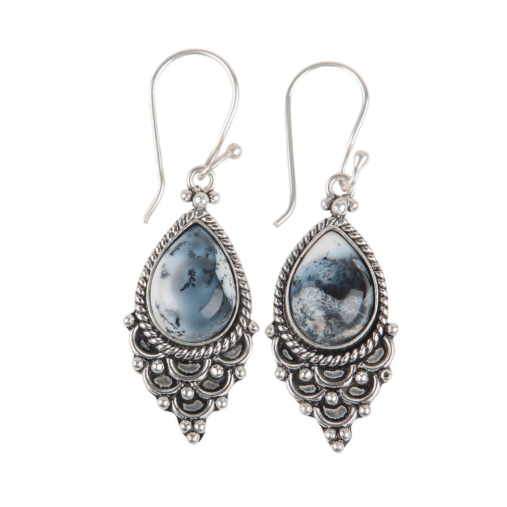 Rare Dendritic Opal Gemstone 925 Sterling Silver Jewelry Handmade Earrings1.9" EE-85-21