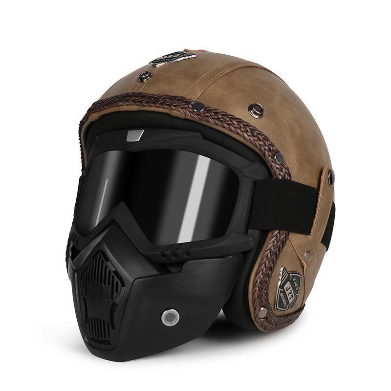 Retro Helmet Electric Motorcycle Leather Helmet Summer Pedal Cruise Motorcycle Harley Men and Women Three Quarter Helmet Half Helmet