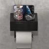 AS60-No-Drill,Bathroom Organizer For Essentials-Mounted Toilet Paper Holder In Sleek Black Featuring Shelf 1Pc Wall Mount Design