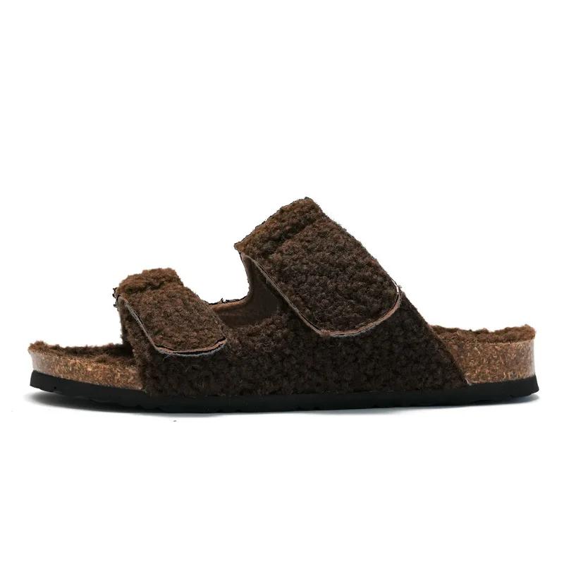 Fashion New Women's Cork Slippers In Autumn and Winter Wear Women's Suede Warm Home Slippers