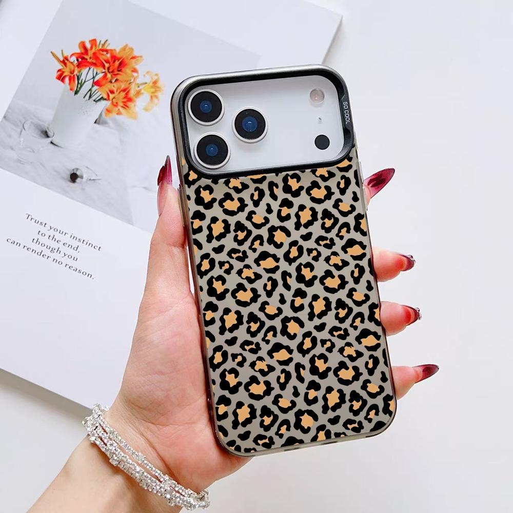 INS Leopard Print Phone Case For iPhone 17 16 15 14 13 12 11 Pro Max Air Matte Laser Aurora Shockproof Funda