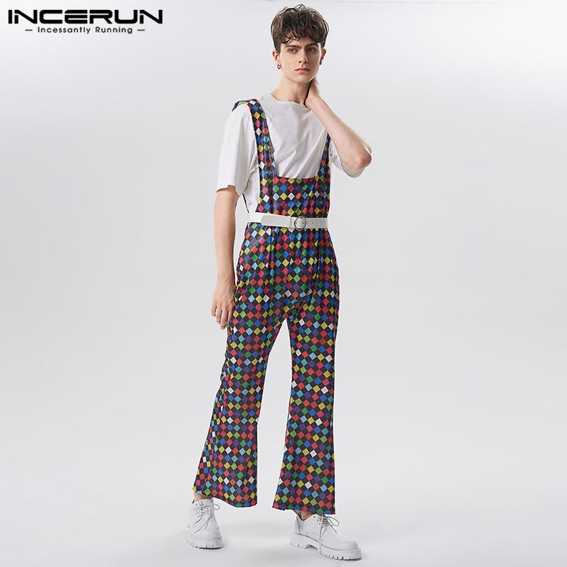 

INCERUN Весенний мужской комбинезон без рукавов с блестящим ромбом U-образной формы