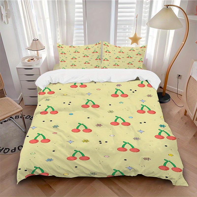 

3pcs Cherries Pattern Soft and Comfortable Breathability, Bedding Set, Machine Washable, Suitable for All Seasons101 135x200cm