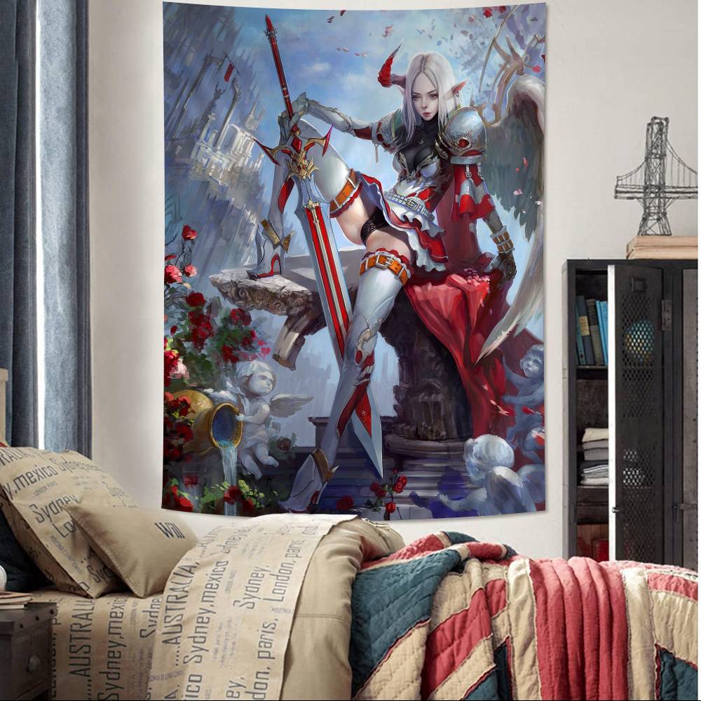 Lineage 2 Games Anime Tapestry Hippie Flower Wall Carpets Dorm Decor Cheap Hippie Wall Hanging
